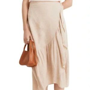 Madewell Linen Ruffle Faux Wrap Midi Skirt in Earthen Sand
